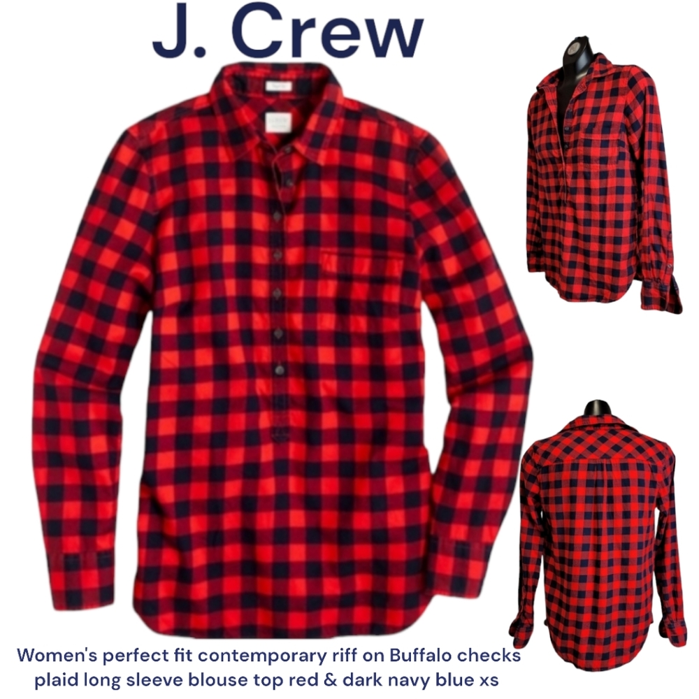 J. Crew perfect fit long sleeve button down shirt buffalo check  women's xs Red